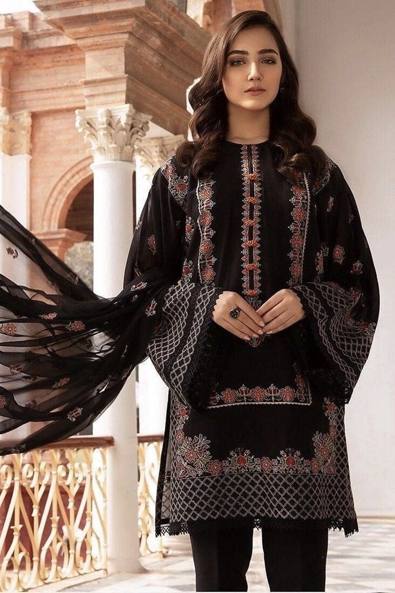 3 Piece - Unstitched Fully Embroided Linen Fabric With Embroided Bamber Chiffon Dupatta BR-465