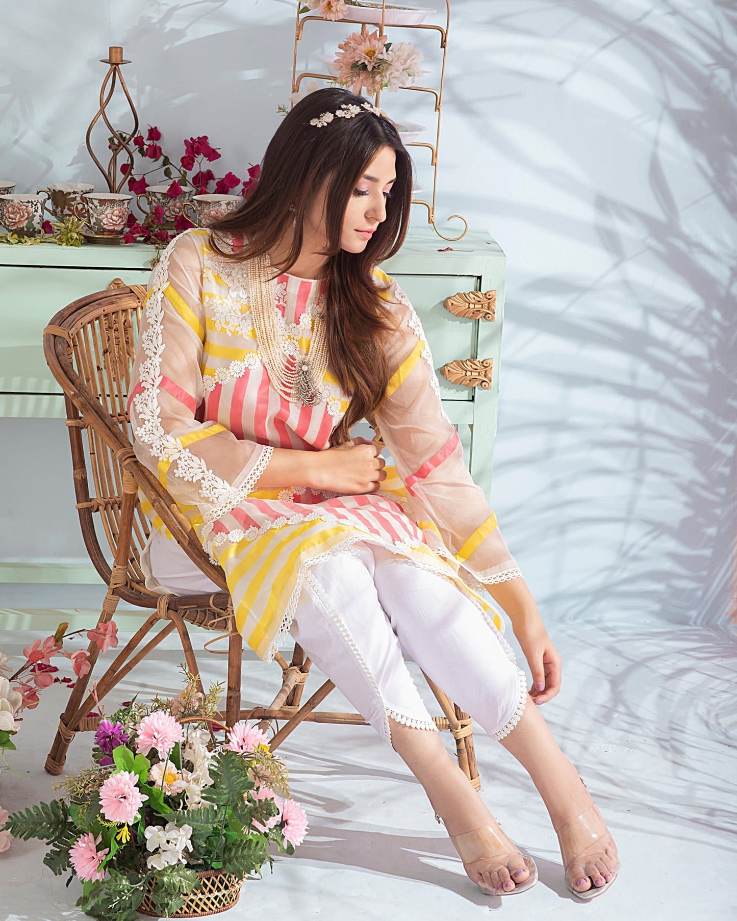 2 Piece - Organza Embroided Shirt With Inner Linen Fabric