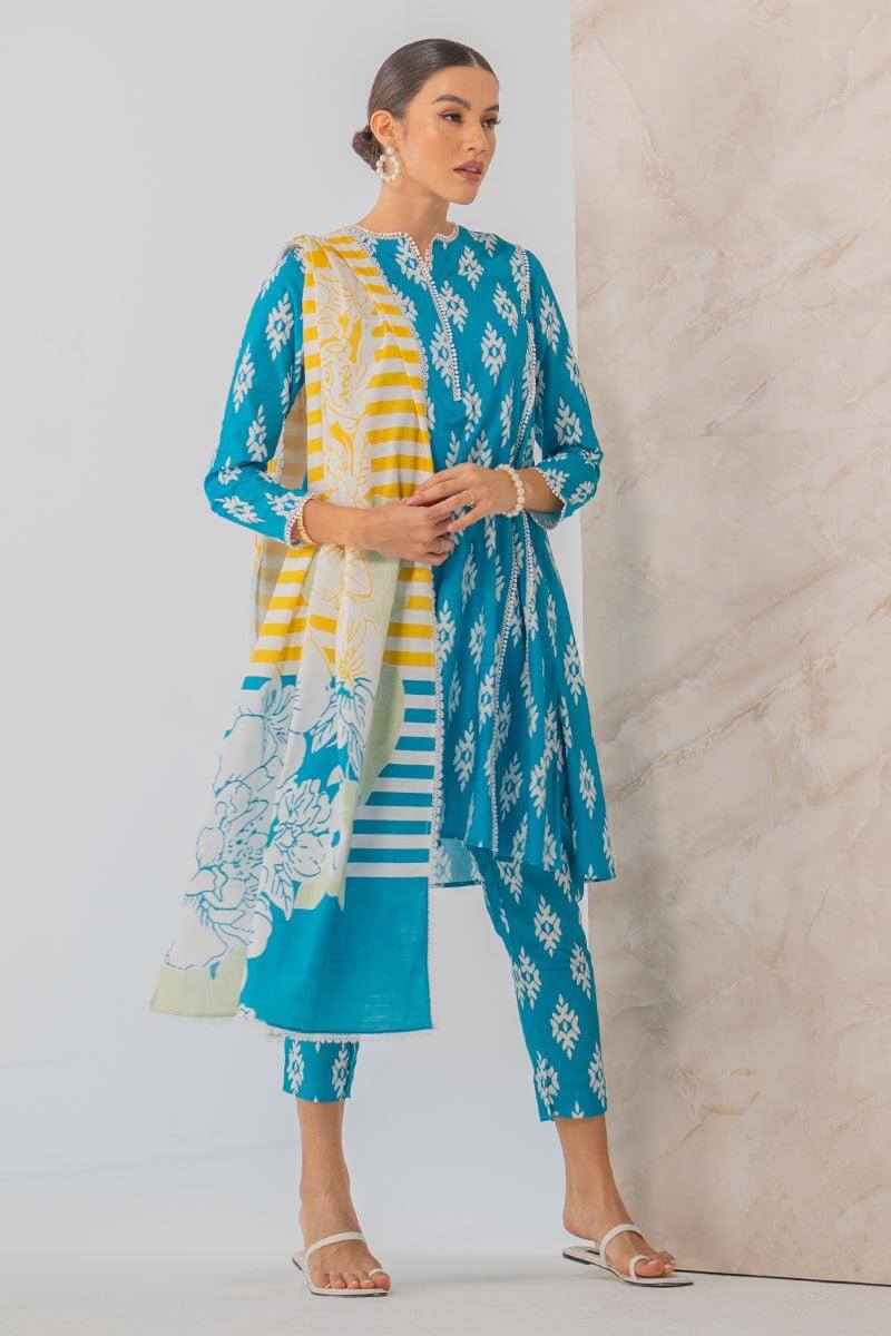 3 Piece - Unstitched Digital Printed Lawn Fabric