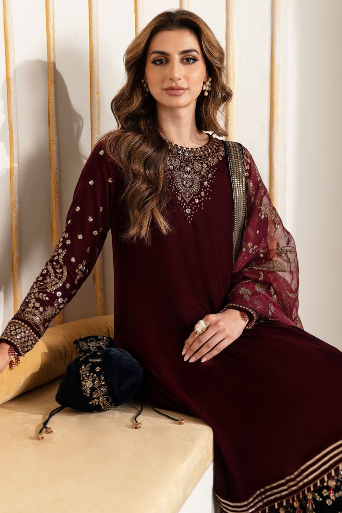 3 Piece - Unstitched Fully Embroided Velvet Fabric BQ1010