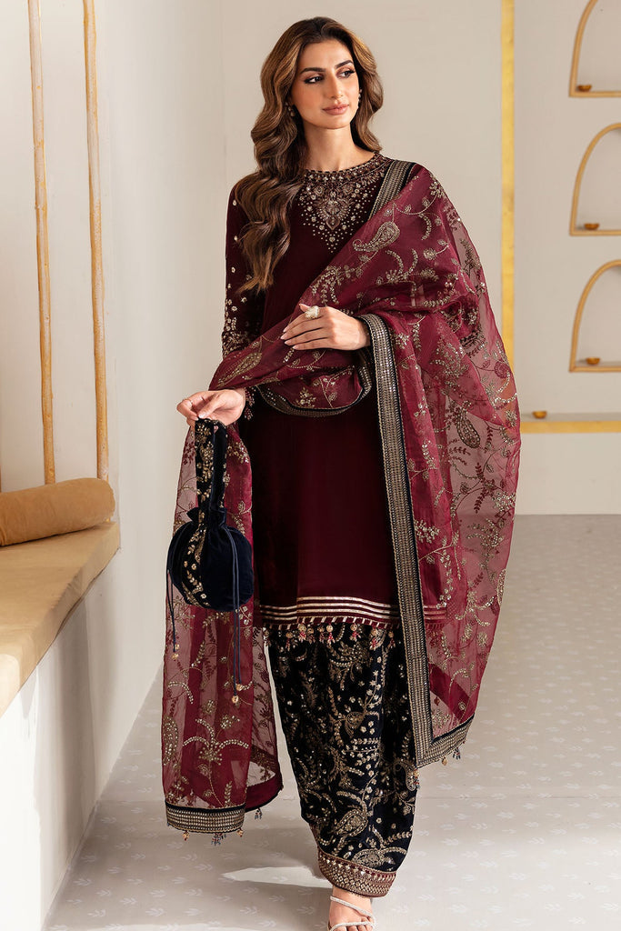 3 Piece - Unstitched Fully Embroided Velvet Fabric BQ1010