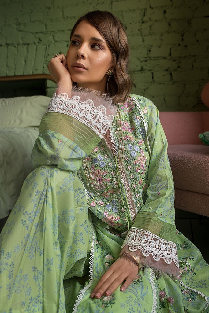 3 Piece - Unstitched Digital Printed Lawn Fabric With Embroided Laces