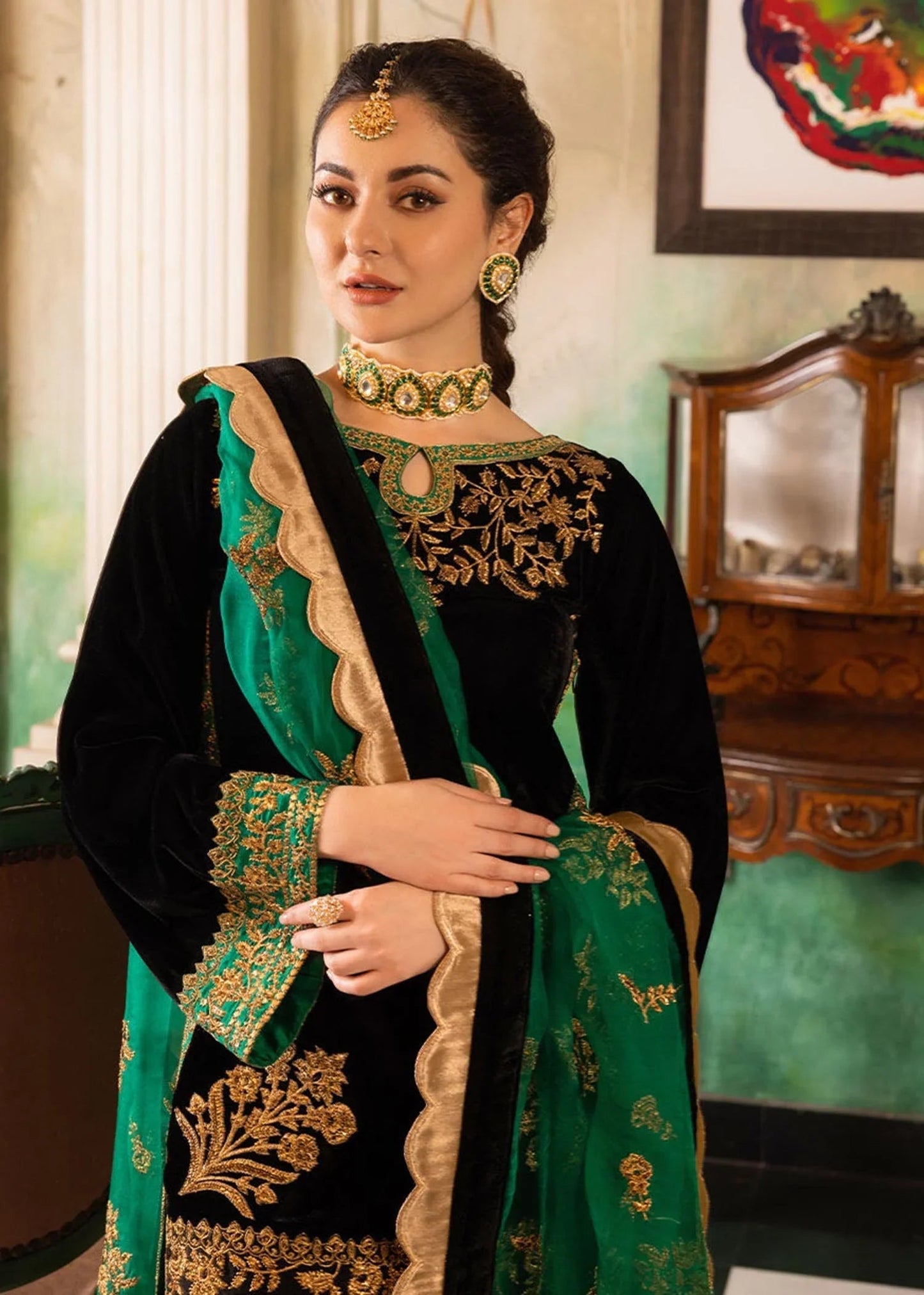 Luxury Embroided Velvet 3 Pc Dress