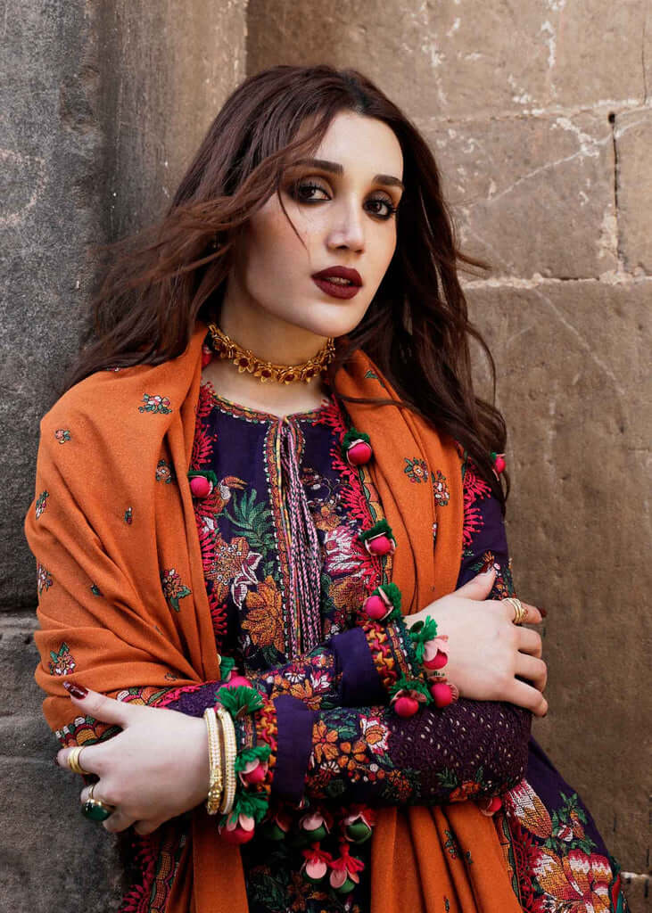 Dhanak Fabric - 3 Pc Unstitched Fully Embroided Dress AJ-680