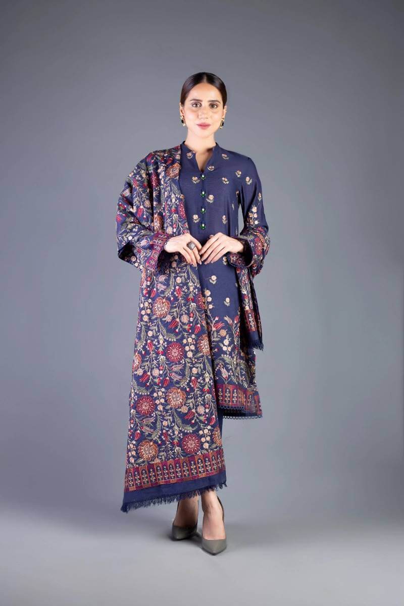 3 Piece - Unstitched Fully Embroided Dhanak Fabric With Embroided Dhanak shawl BR-1150 B