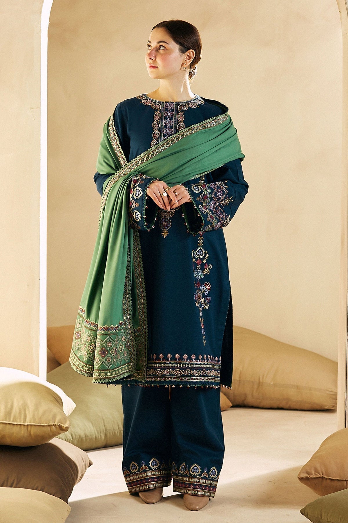 3 Piece - Unstitched Fully Embroided Lawn Fabric With Embroided Lawn Dupatta