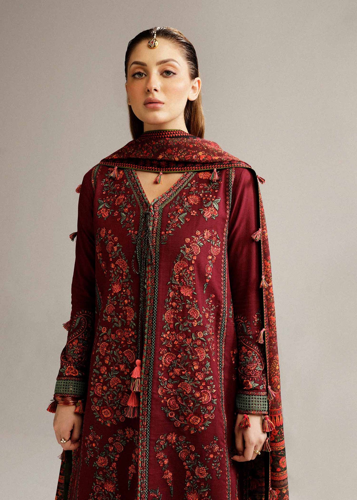 3 Piece - Unstitched Fully Embroided Dhanak Fabric HR-730