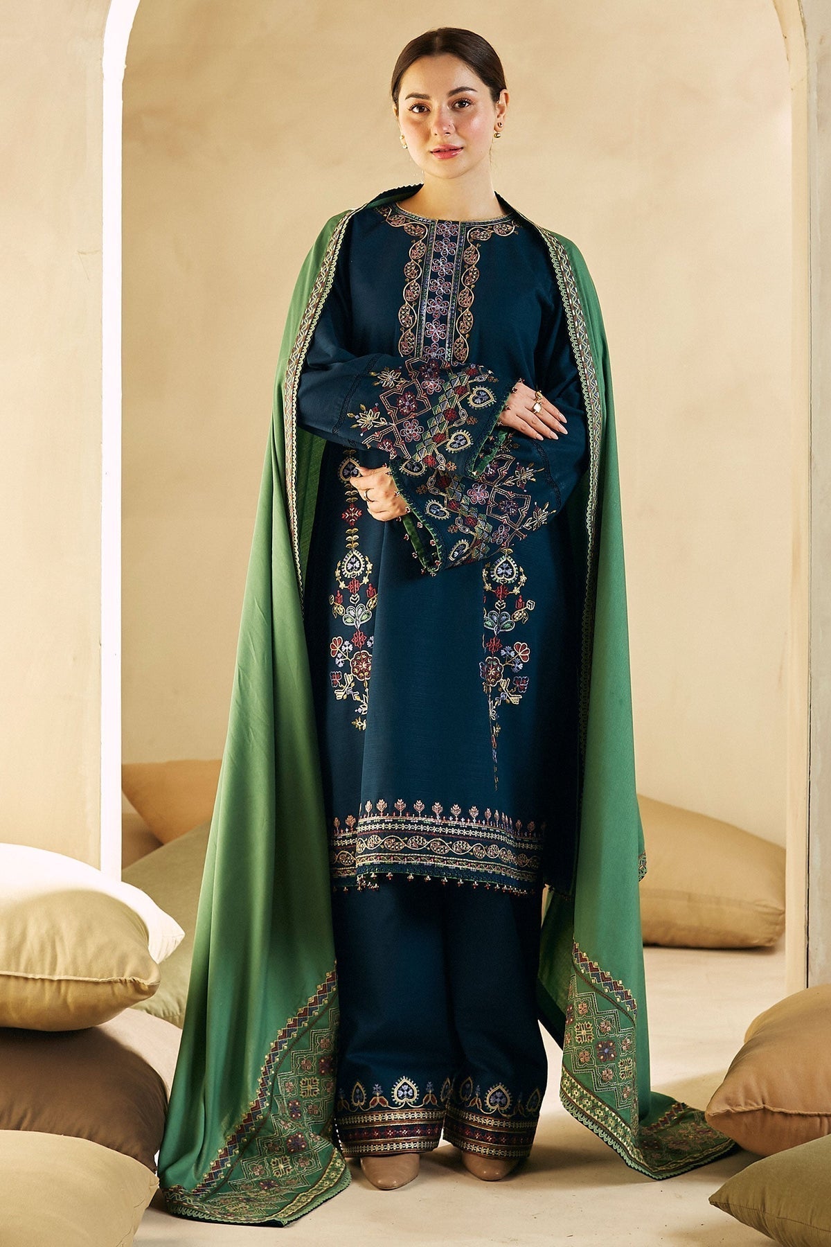 3 Piece - Unstitched Fully Embroided Lawn Fabric With Embroided Lawn Dupatta