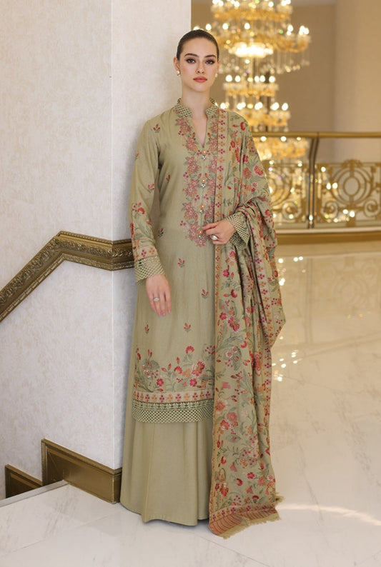3 Piece - Unstitched Fully Embroided Dhanak Fabric BR-955
