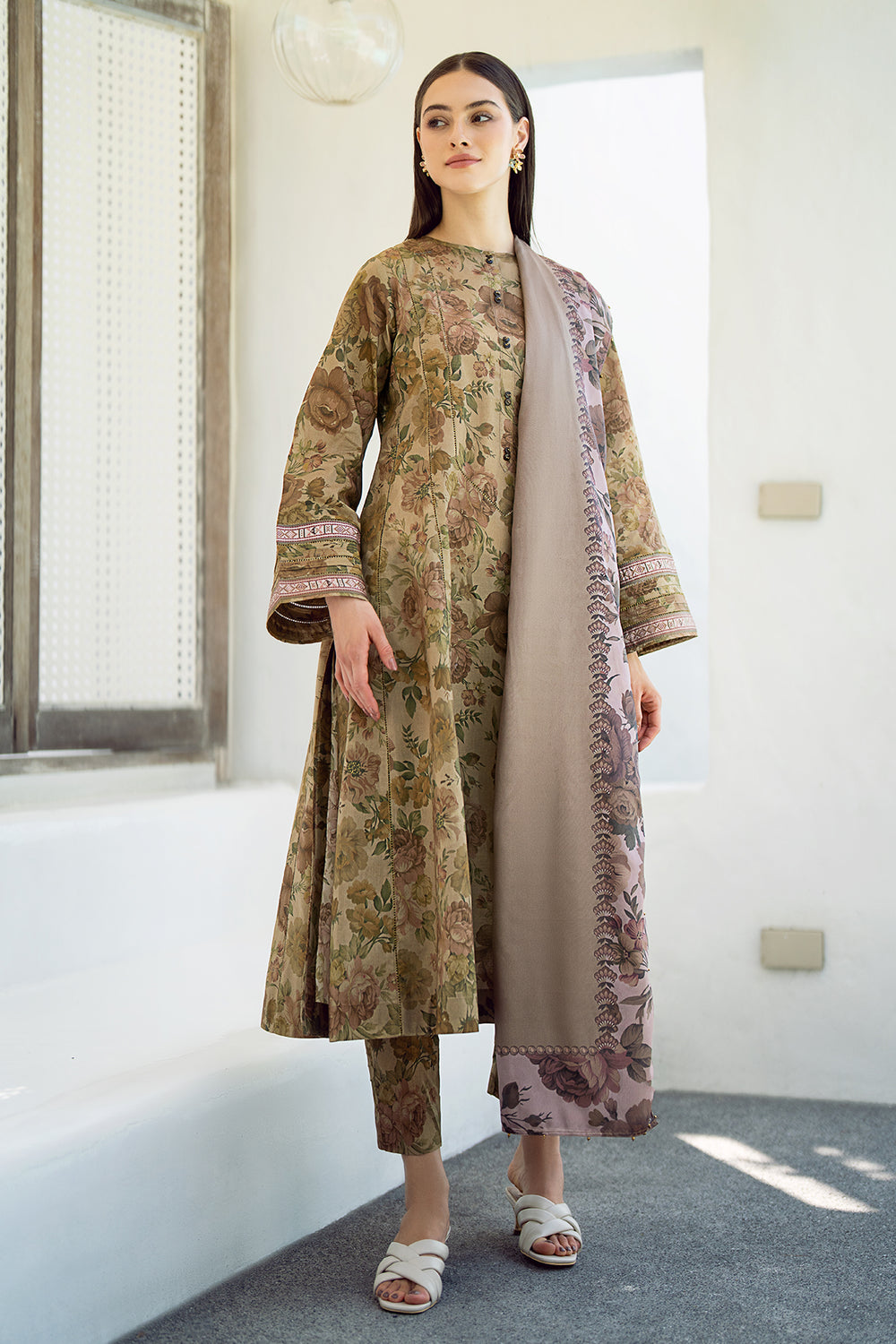 3 Piece - Unstitched Digital Printed Khaddar Fabric BK-177