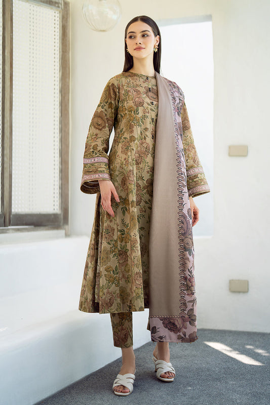 3 Piece - Unstitched Digital Printed Khaddar Fabric BK-177