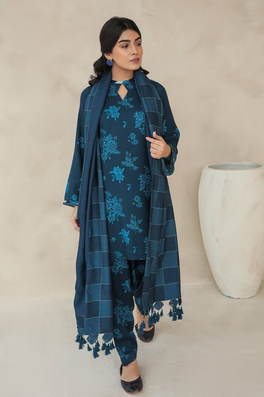 3 Piece - Unstitched Digital Printed Khaddar Fabric With Khaddar Shawl
