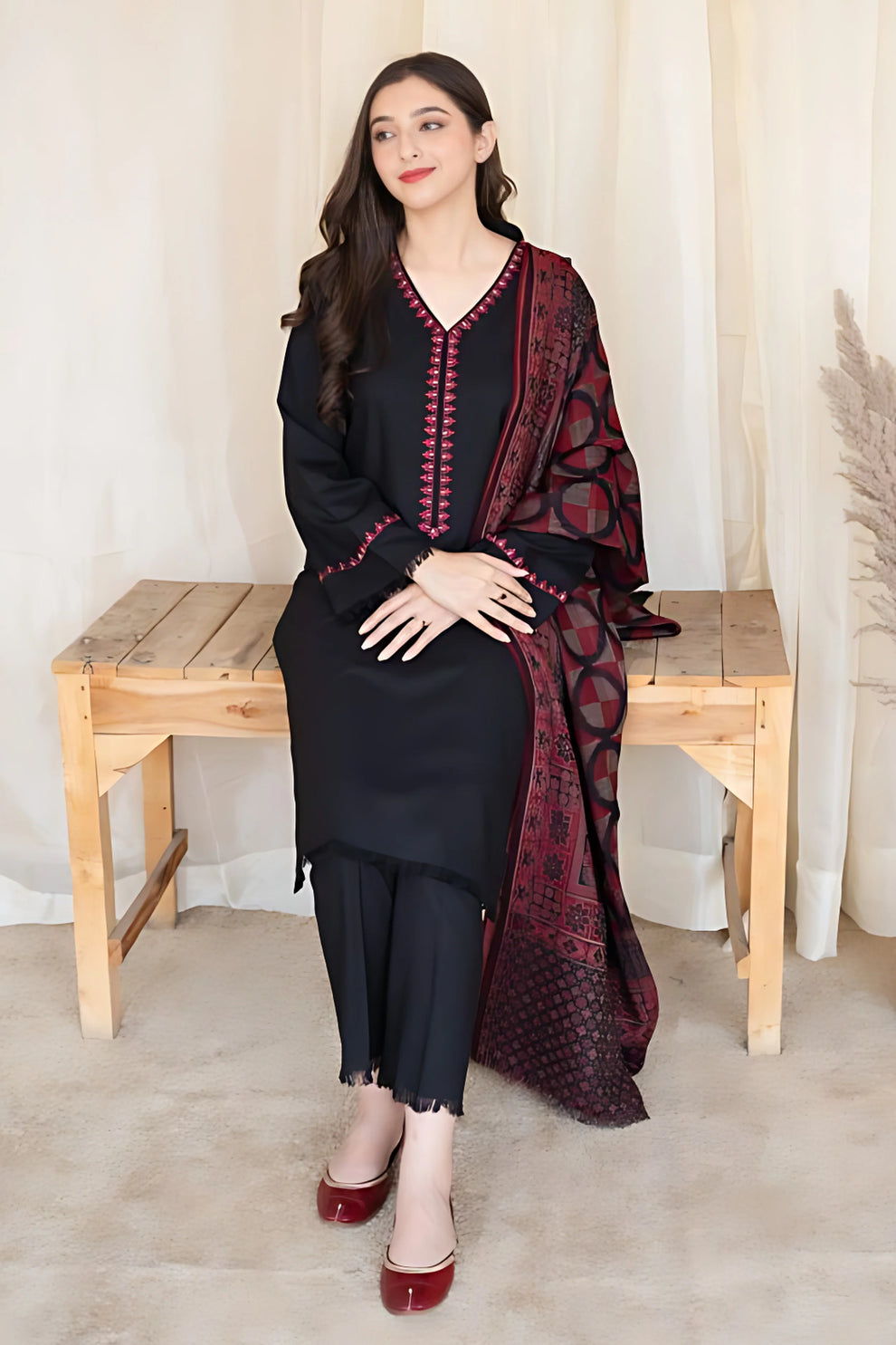 3 Piece - Unstitched Embroidered Dhanak fabric BC-835
