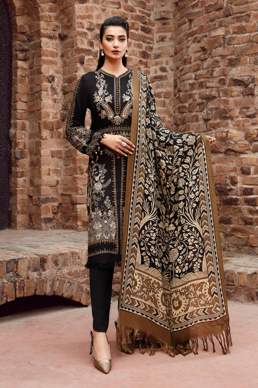 Dhanak - 3 Piece Unstitched Fully Embroided Dhanak Fabric With wool shawl MB-1155-B
