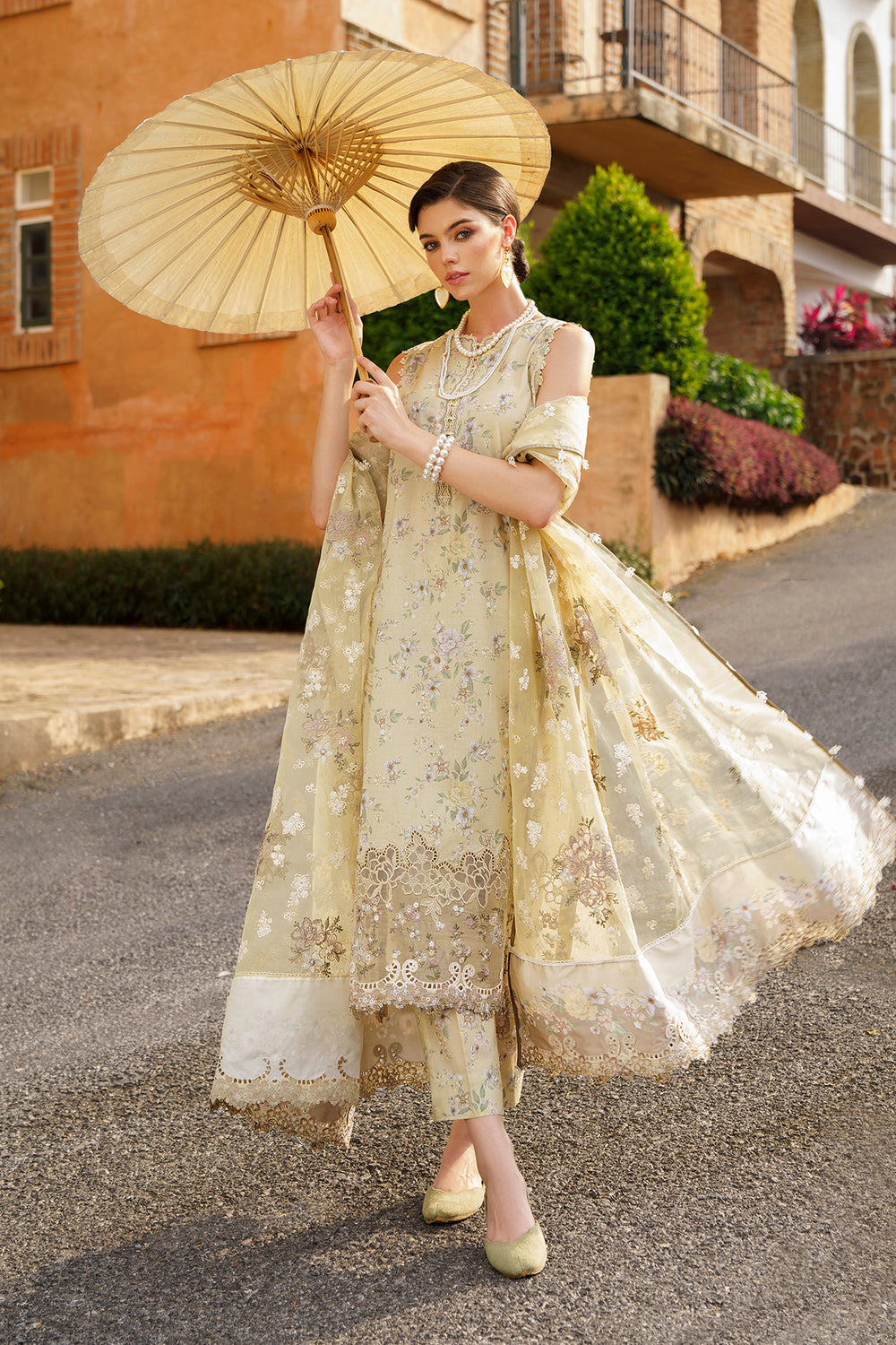 3 Piece - Unstitched Digital Printed Lawn Fabric With Embroided Laces BQ 71