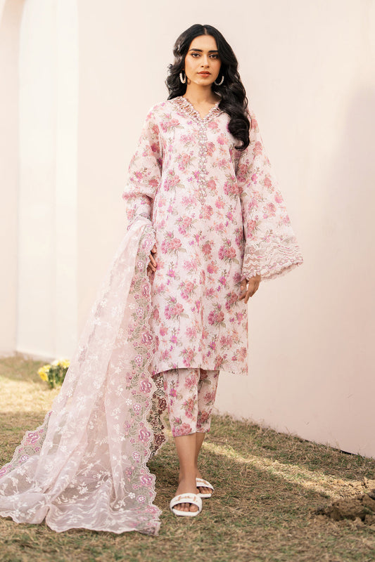 3 Piece - Unstitched Digital Printed Lawn Fabric With Embroided Laces BQ 72