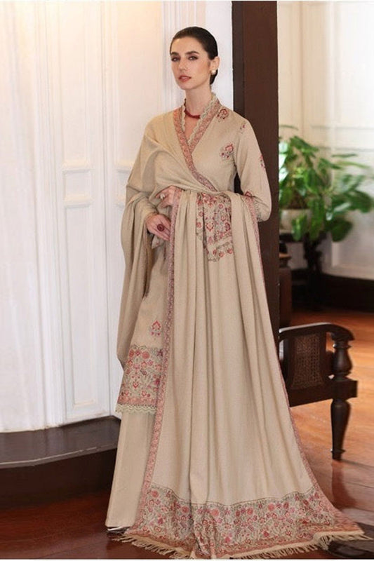 3 Piece - Unstitched Fully Embroided Dhanak Fabric With Embroided Shawl BR-660