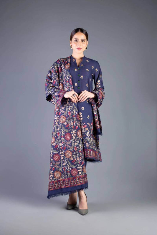 3 Piece - Unstitched Fully Embroided Dhanak Fabric With Embroided Dhanak shawl BR-1150 B