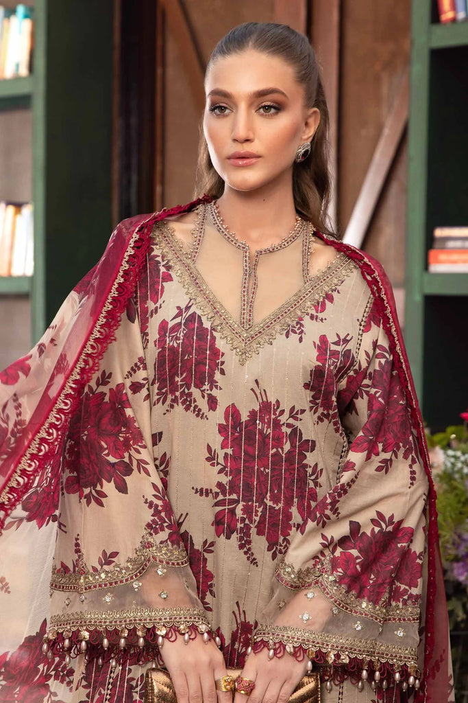 3 Piece - Unstitched Digital Printed Lawn Fabric With Embroided Laces